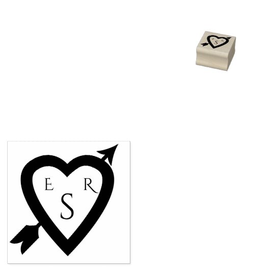 Romantische hart pijl monogrammed bruiloft rubberstempel (Gestempeld)