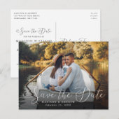 Romantische Hart Script Foto Save the Date Aankondigingskaart (Voorkant / Achterkant)
