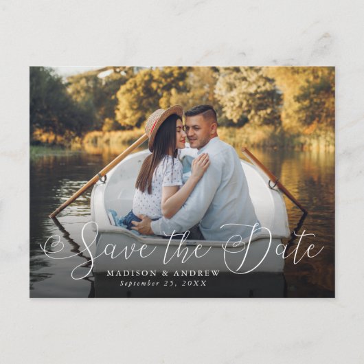 Romantische Hart Script Foto Save the Date Aankondigingskaart (Voorkant)
