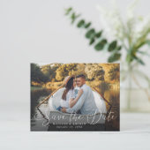 Romantische Hart Script Foto Save the Date Aankondigingskaart (Staand voorkant)