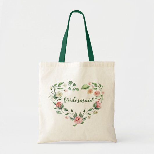 Romantische Hart Waterverf Roos Krans Bruidsmeisje Tote Bag (Voorkant)