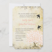 Romantische Hartblad Blozen Roze Liefdesvogel Brui Kaart (Voorkant)