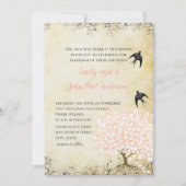 Romantische Hartblad Blozen Roze Liefdesvogel Brui Kaart (Voorkant)