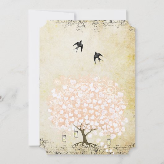 Romantische Hartblad Blozen Roze Liefdesvogel Brui Kaart (Achterkant)