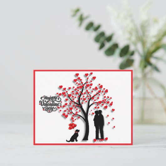 Romantische hartboom mannelijk paar feestdagenkaart (Staand voorkant)