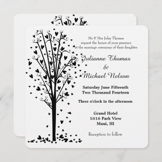 Romantische harten boom bruiloft kaart (Voorkant / Achterkant)