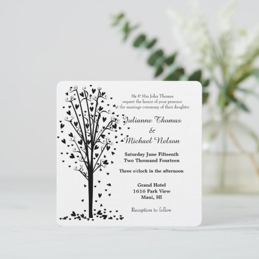 Romantische harten boom bruiloft kaart (Staand voorkant)