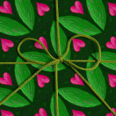 Romantische harten en bladeren - groene en roze kl cadeaupapier