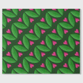 Romantische harten en bladeren - groene en roze kl cadeaupapier (Vlak)