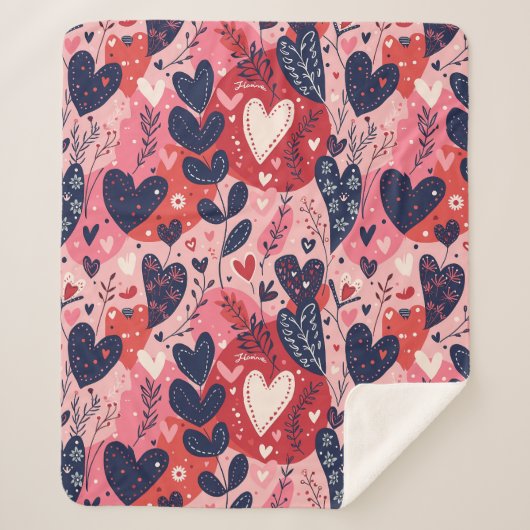 Romantische harten Gezellig deze Valentijnse Sherpa Deken (Voorkant)