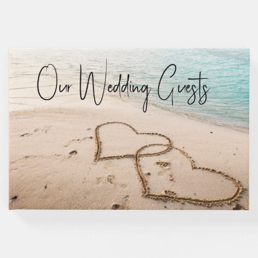 Romantische harten in Sand Beach bruiloft Gastenboek (Voorkant)