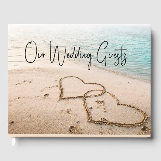 Romantische harten in Sand Beach bruiloft Gastenboek (Voorkant)