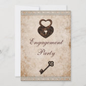 Romantische Harten Lock en Key Engagement Party Kaart (Voorkant)