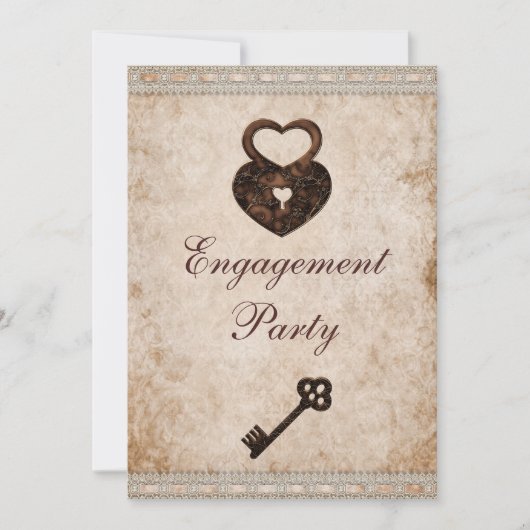 Romantische Harten Lock en Key Engagement Party Kaart (Voorkant)