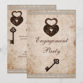 Romantische Harten Lock en Key Engagement Party Kaart (Voorkant / Achterkant)