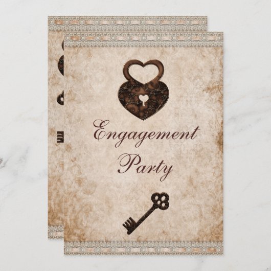 Romantische Harten Lock en Key Engagement Party Kaart (Voorkant / Achterkant)