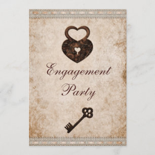 Romantische Harten Lock en Key Engagement Party Kaart