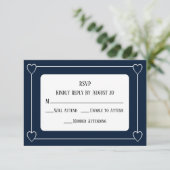 Romantische harten Modern Donkerblauw Eenvoudige b RSVP Kaartje (Staand voorkant)