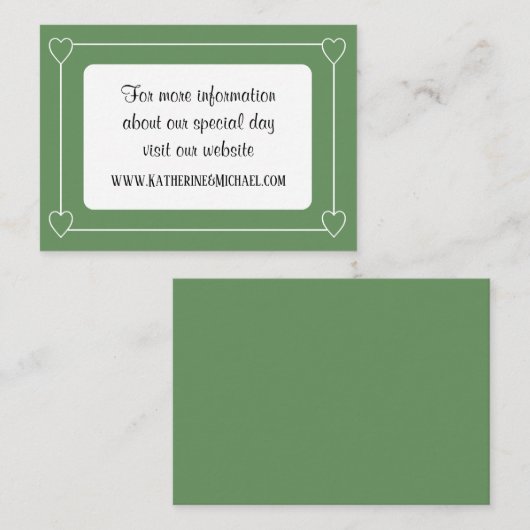 Romantische harten Modern groen en wit bruiloft Informatiekaartje (Voorkant / Achterkant)