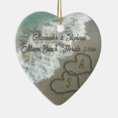 Romantische harten op het strand kerstversiering keramisch ornament (Rechts)
