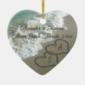 Romantische harten op het strand kerstversiering keramisch ornament (Voorkant)
