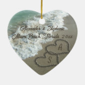 Romantische harten op het strand kerstversiering keramisch ornament (Achterkant)