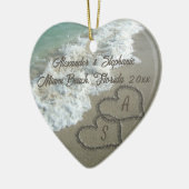 Romantische harten op het strand kerstversiering keramisch ornament (Links)
