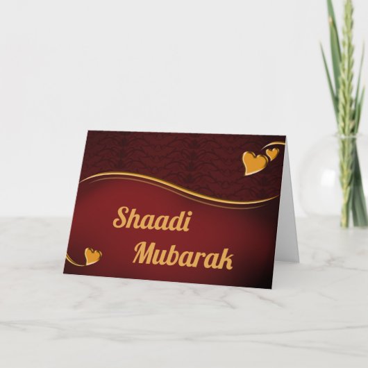 Romantische harten rood en goud Shaadi Mubarak Kaart (Voorkant)