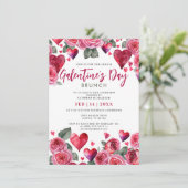 Romantische harten & Rozen Galentine's Day Brunch Kaart (Staand voorkant)