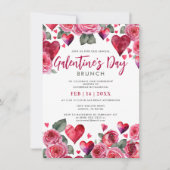 Romantische harten & Rozen Galentine's Day Brunch Kaart (Voorkant)