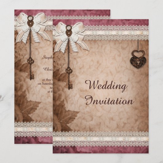 Romantische Harten Sloten en Sleutels Bruiloft Kaart (Voorkant / Achterkant)