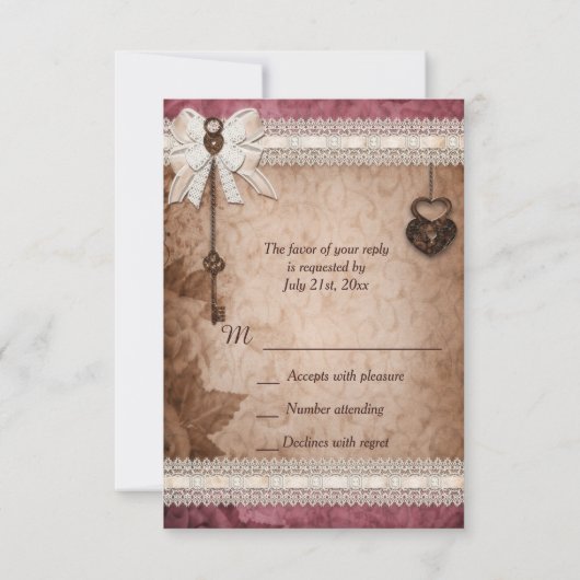 Romantische  Harten Sloten en Sleutels RSVP (Achterkant)