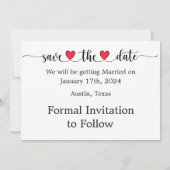 Romantische harten Typografie Save the Date Kaart (Achterkant)