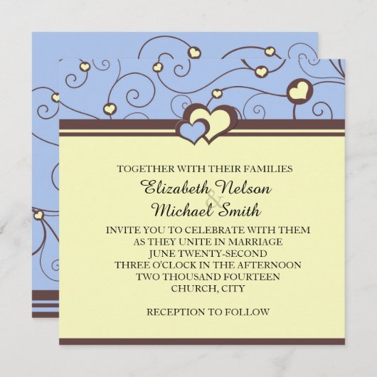 Romantische harten wervelingen blauw bruiloft uitn kaart (Voorkant / Achterkant)