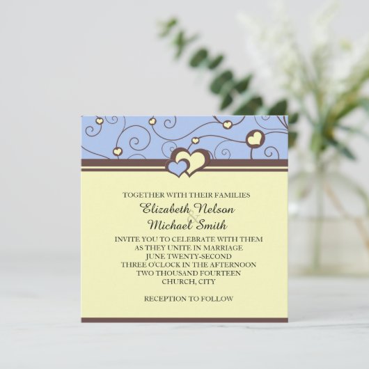 Romantische harten wervelingen blauw bruiloft uitn kaart (Staand voorkant)
