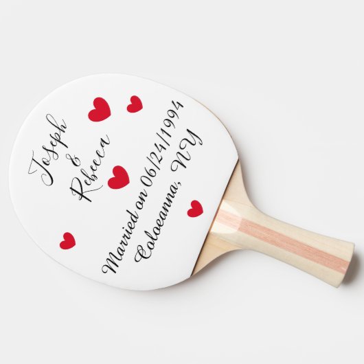 Romantische harten: wit Jubileum Tafeltennisbatje (Zijkant)