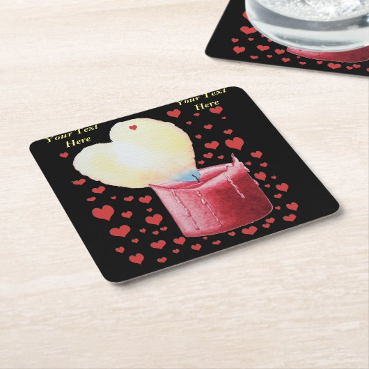 Romantische hartvormige vlam voor bruiloften kartonnen onderzetters (Schuin)