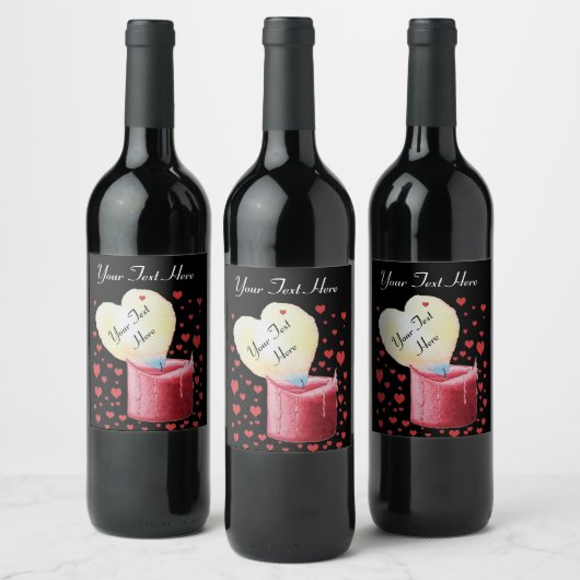 Romantische hartvormige vlam voor bruiloften wijn etiket (Flessen)