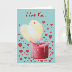 romantische heart shaped burning flame red candle  feestdagen kaart