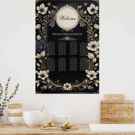 Romantische heldere bloemen op een diepblauwe acht poster