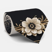 Romantische heldere bloemen op een diepblauwe acht stropdas (Opgerold)