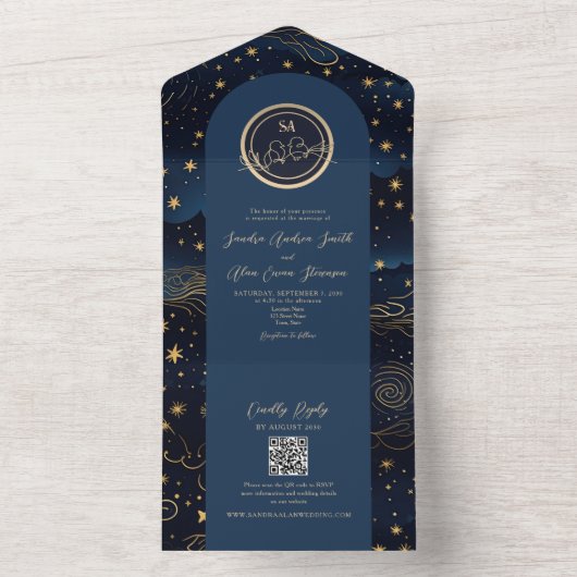 Romantische hemelse bruiloft all in one uitnodiging (Binnen)