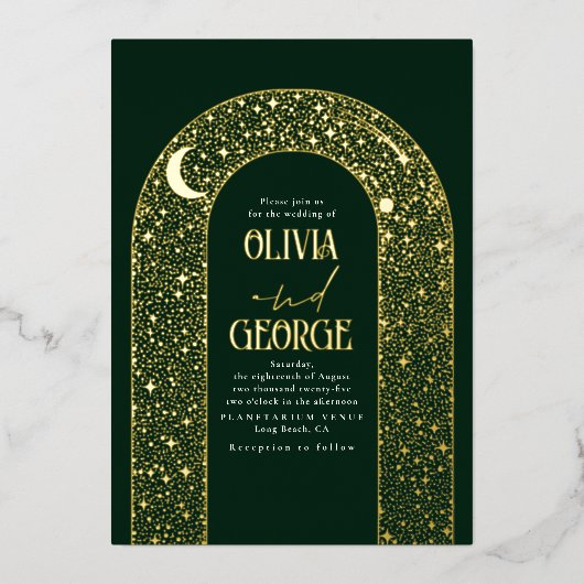 Romantische Hemelse Huwelijk Smaragdgroen & Goud Folie Uitnodiging (Voorkant)