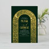 Romantische Hemelse Huwelijk Smaragdgroen & Goud Folie Uitnodiging (Staand Voorkant)