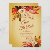 Romantische Herfst Bloem Gewassen Goud Save The Da Kaart (Voorkant / Achterkant)