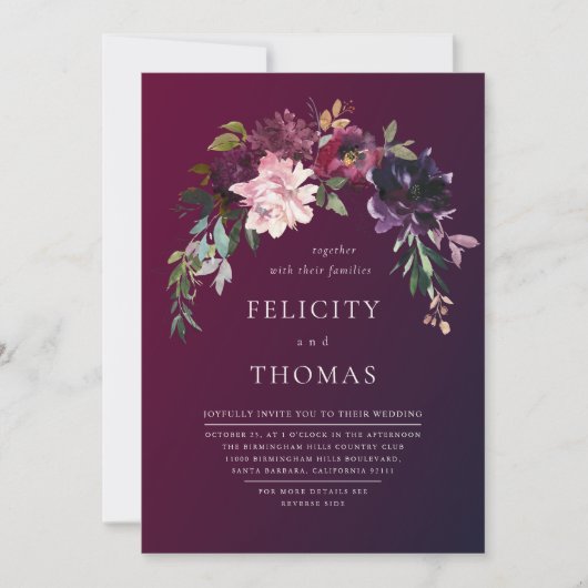 Romantische Herfst Bloemen Bourgogne Wash QR Code Kaart (Voorkant)