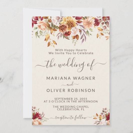 Romantische Herfst Bloemenbruiloft Kaart (Voorkant)