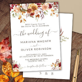 Romantische Herfst Bloemenbruiloft Kaart
