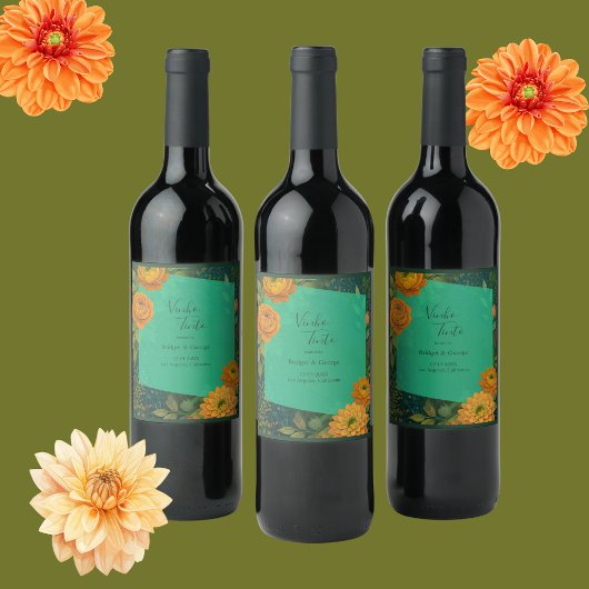 Romantische herfst bloemenbruiloft wijn etiket