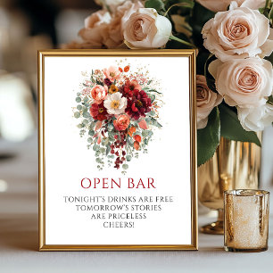 Romantische herfst bordeauxrode bloemen open bar b poster